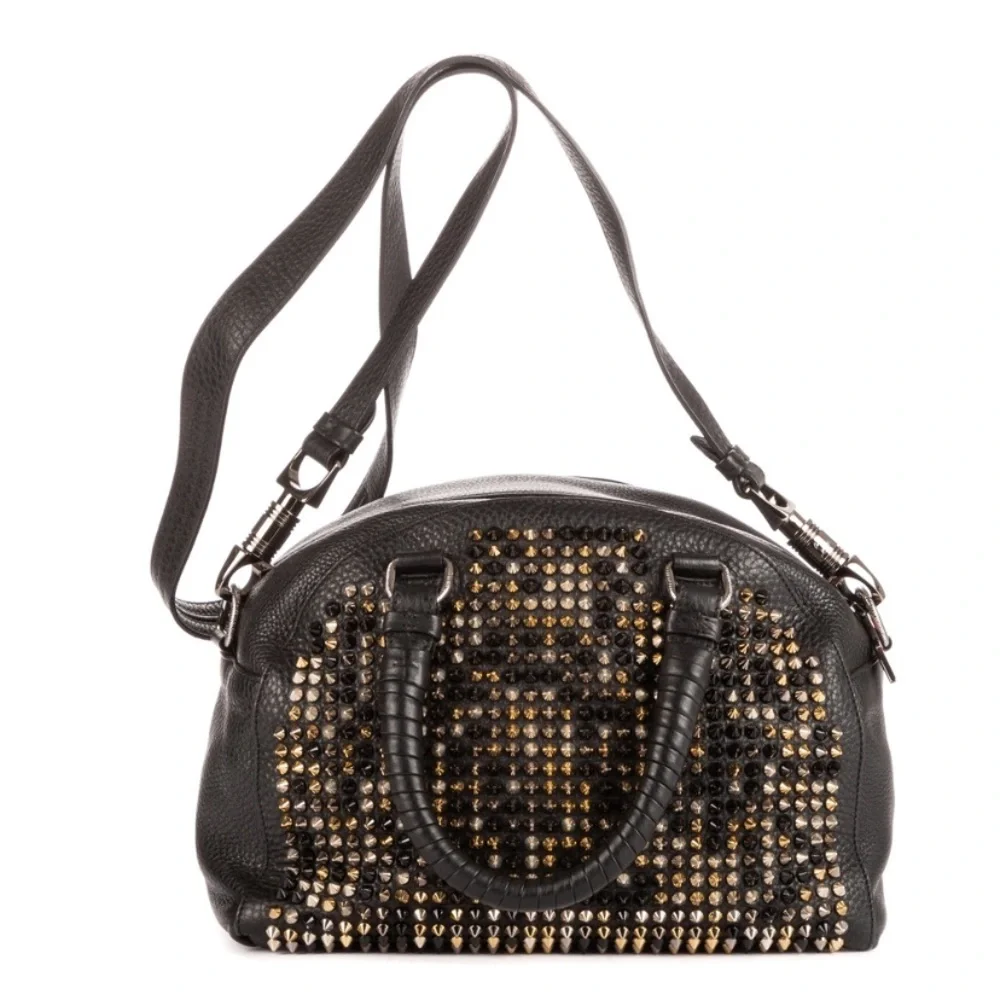 Christian Louboutin Panettone Boston Multicolor Spiked Black Leather Bag